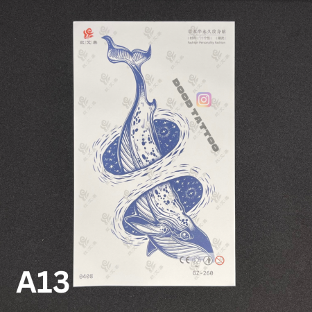 تاتو بشكل حوت مقاوم للماء حجم 18×11 سم A13